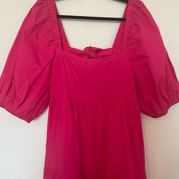 MINKPINk Puff-Sleeve Open-Back Tiered Midi Dress NEW NWT - Picture 2 of 6